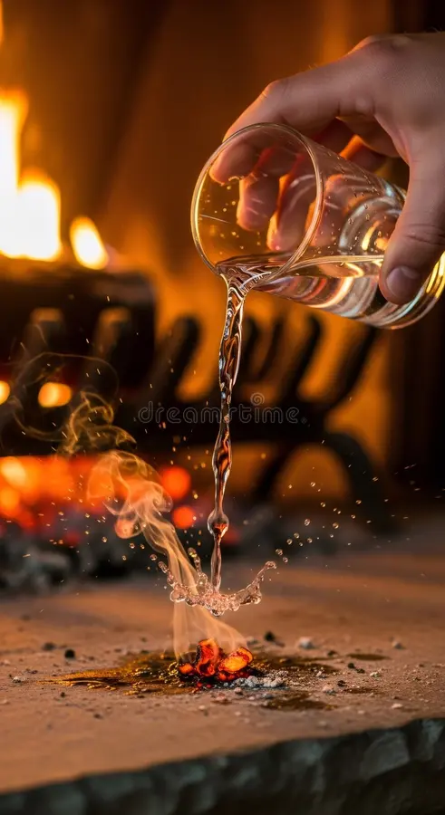 man extinguishing glowing embers water glass fireplace safety concept christmas holiday prevention house fire 413228944.jpg
